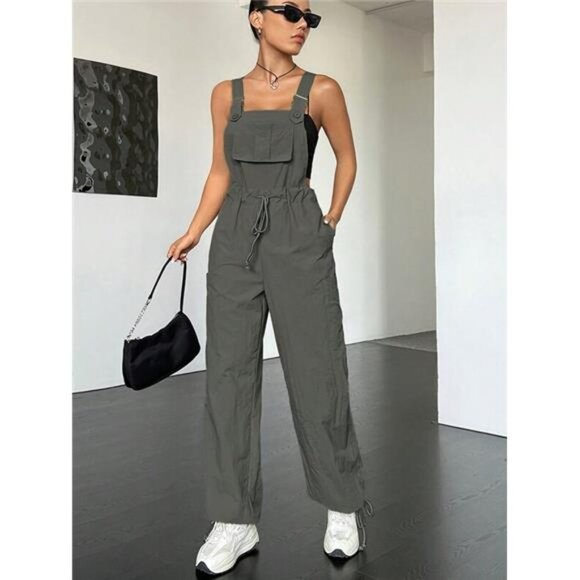 Flap Pocket Drawstring Waist Overall Jumpsuit